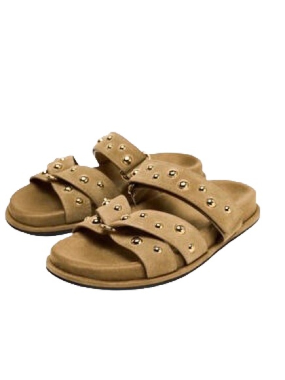 Zara Gold Studded Spilt Suede Sandals in Tan Size 6
